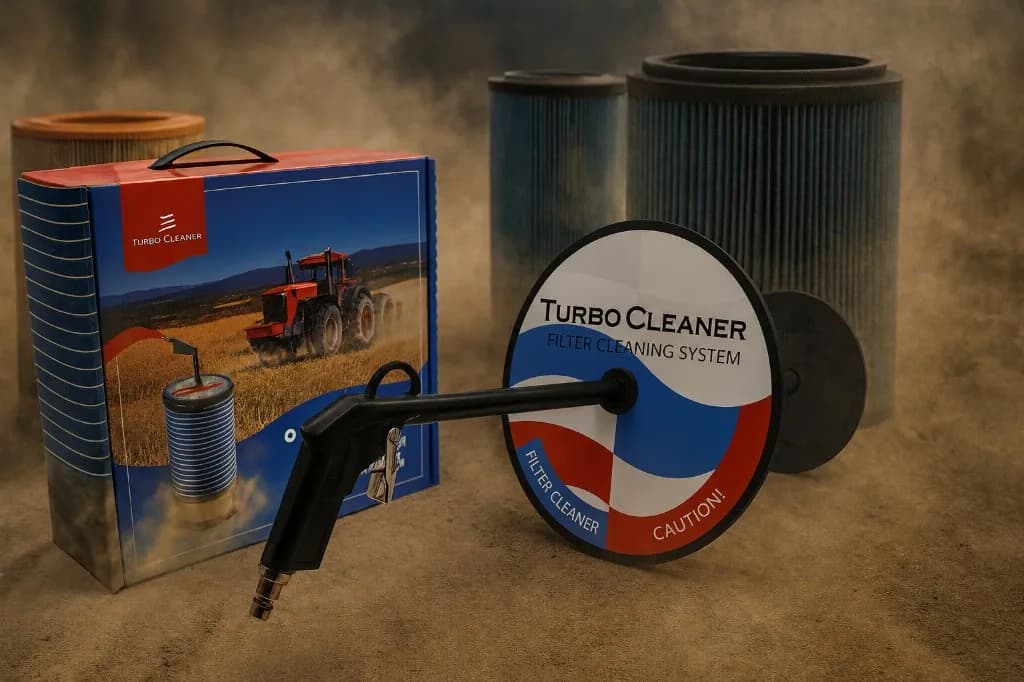 Cylindrical air filters and Turbo Cleaner in a dusty environment